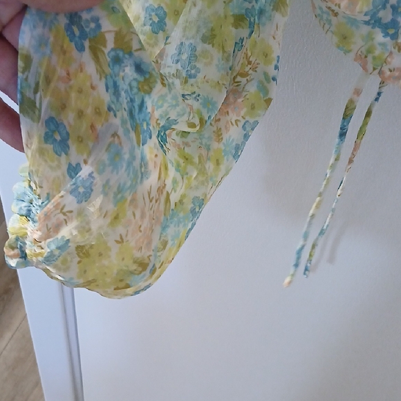 NYC Floral Blouse with Blue, Yellow, and Cream - Picture 4 of 8